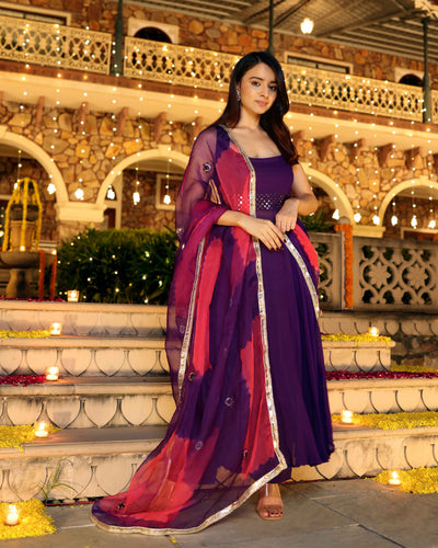 Majestic Mirror Purple Georgette Suit Set