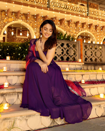 Majestic Mirror Purple Georgette Suit Set