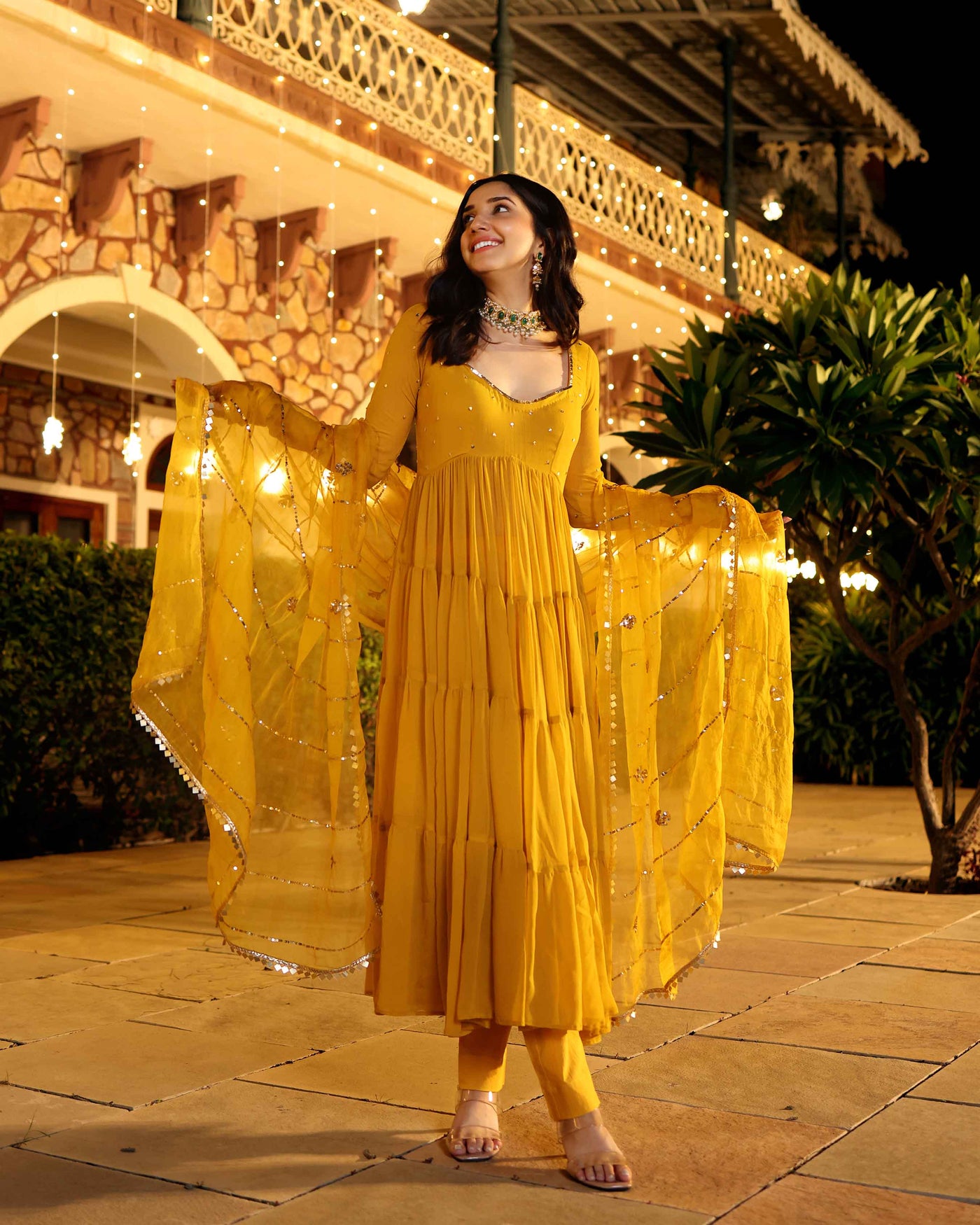 Shimmering Mustard Sequin Georgette Suit Set