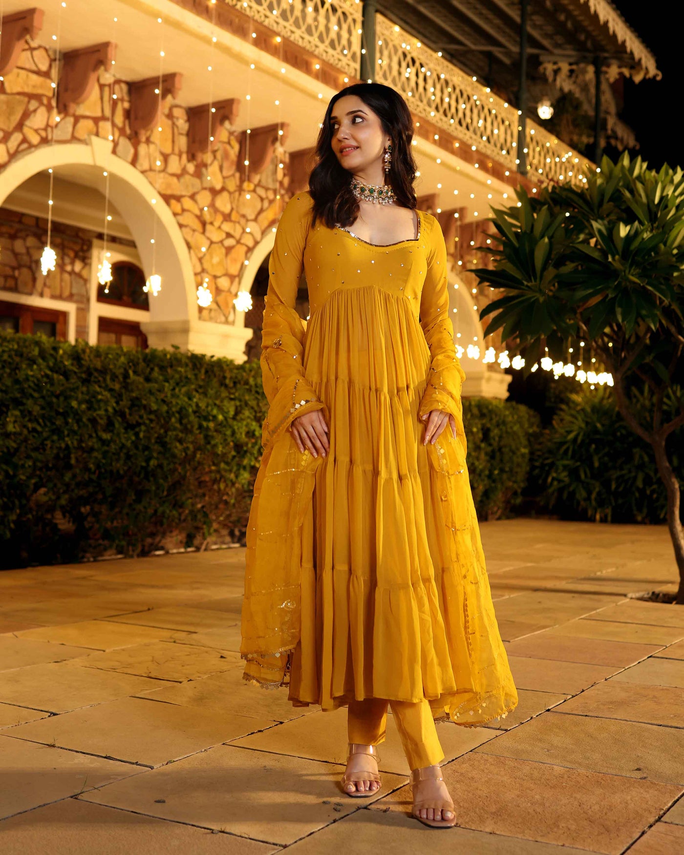 Shimmering Mustard Sequin Georgette Suit Set