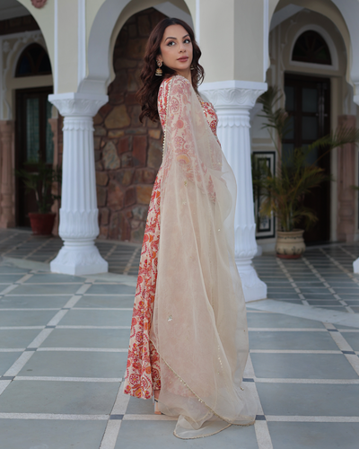 Marigold Cream Delight Printed Georgette Suit Set