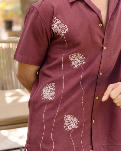 Logan Brown Embroidered Slub Shirt