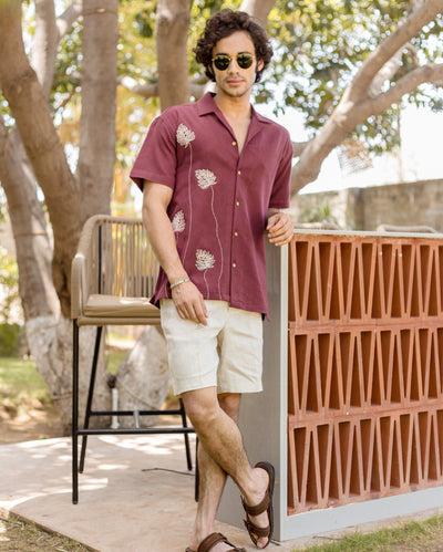 Logan Brown Embroidered Slub Shirt