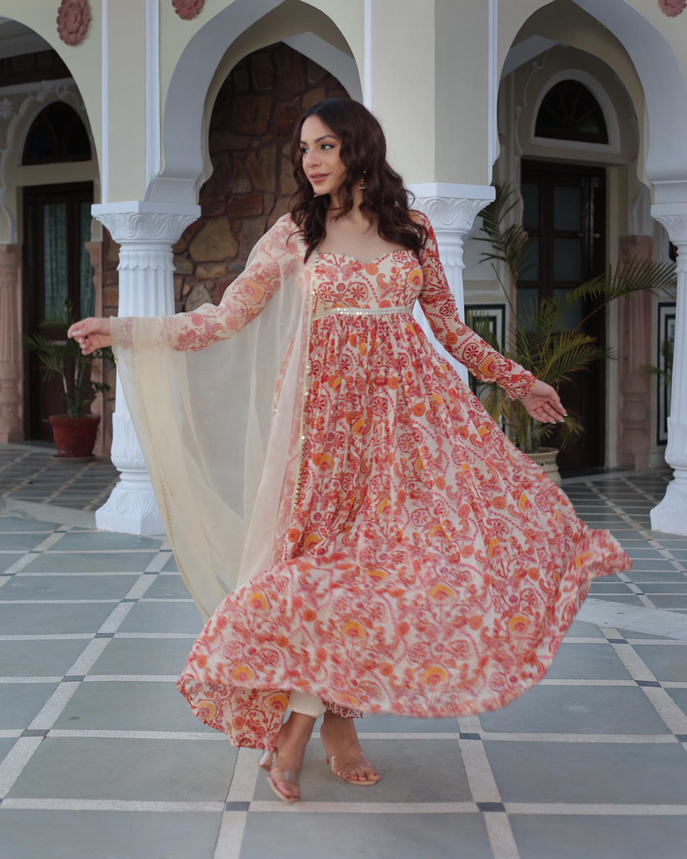 Marigold Cream Delight Printed Georgette Suit Set