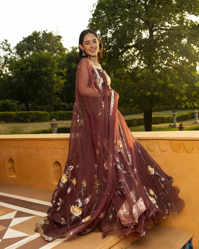 Mifra Handpainted Organza Lehenga Set