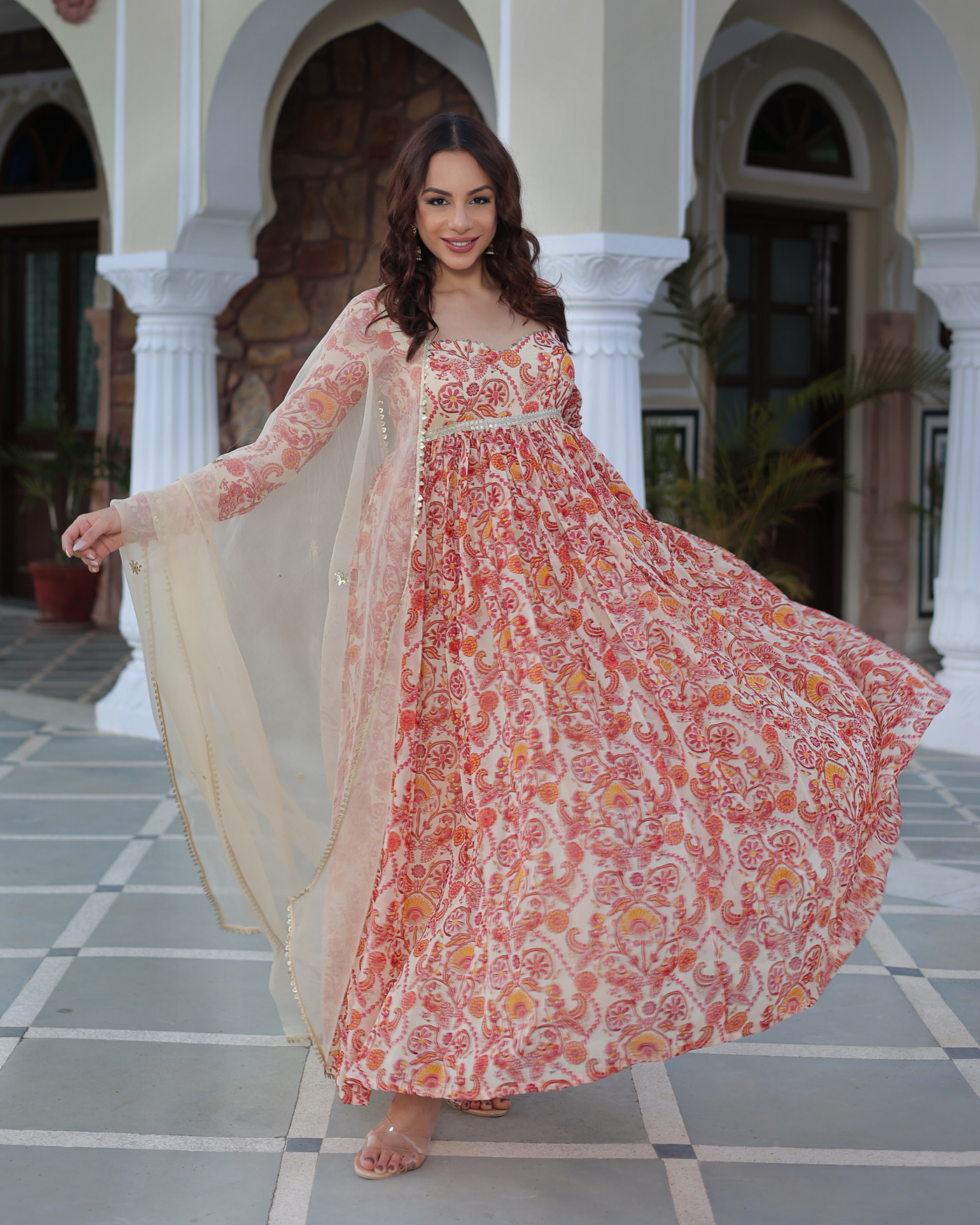 Marigold Cream Delight Printed Georgette Suit Set