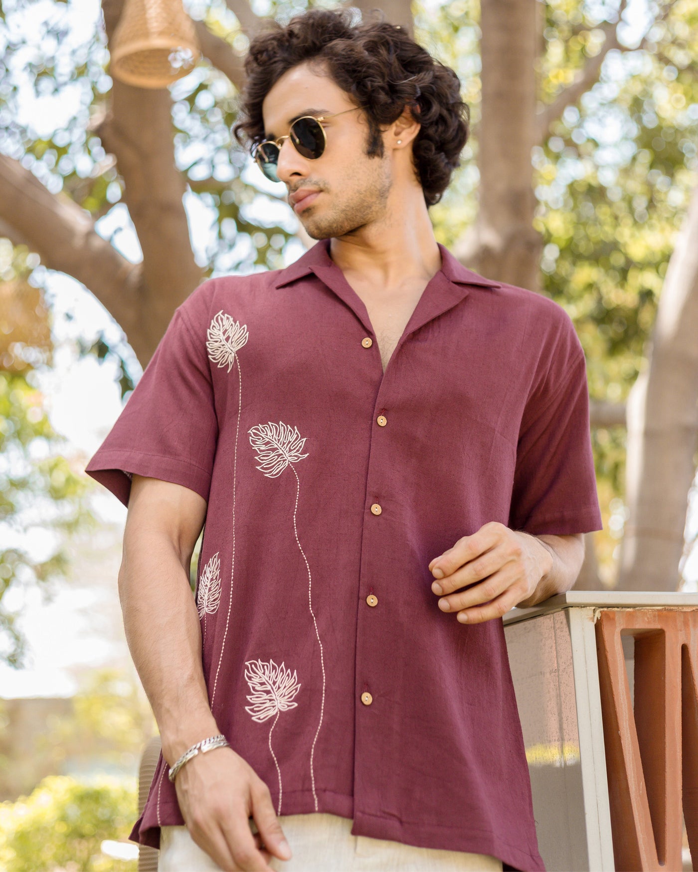 Logan Brown Embroidered Slub Shirt