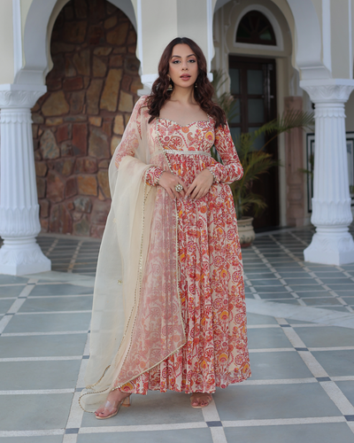 Marigold Cream Delight Printed Georgette Suit Set