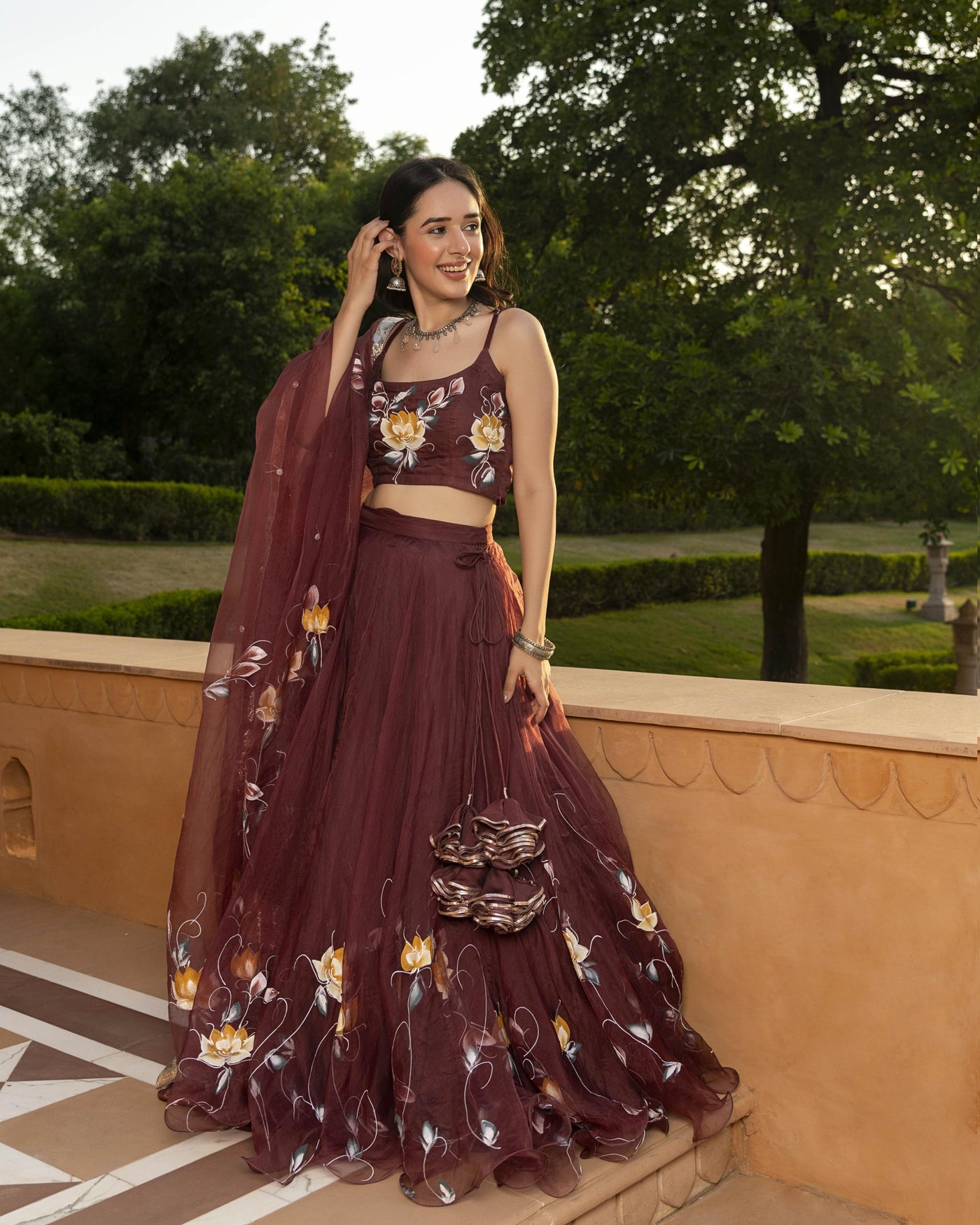 Mifra Handpainted Organza Lehenga Set