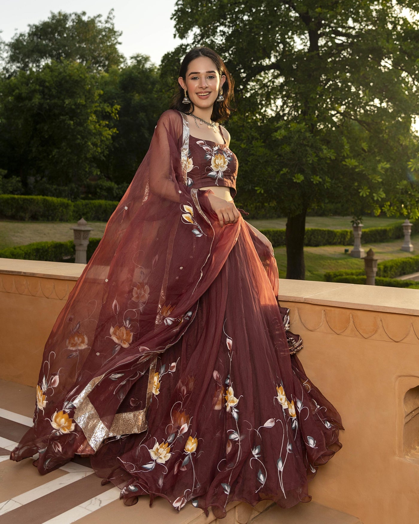 organza dress lehenga Women's Sky-Blue Organza Printed Lehenga Set