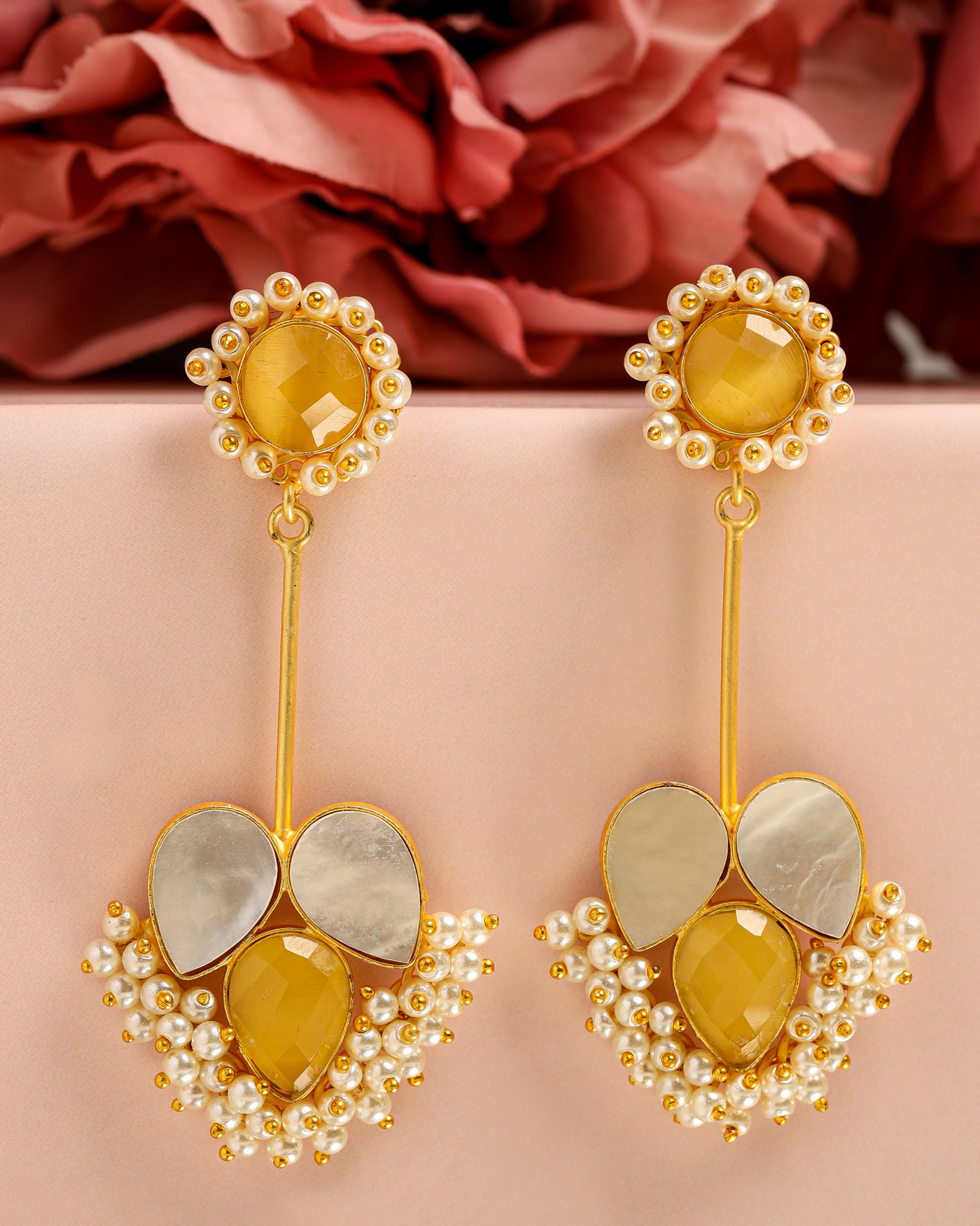 Buy Online Smart Gold Colour with Yellow enamel Round Shape Alloy Ear Stud  for Girls and Women – One Stop Fashion