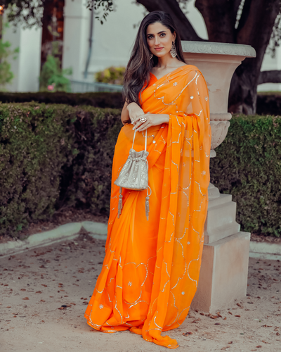 Autum Glory Sequin Jaal Pure Chiffon Saree