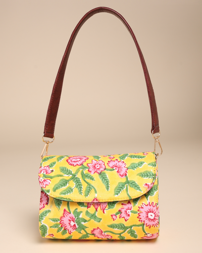 Yellow Sunshine Cotton Blockprinted Medium Shoulder Bag