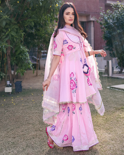 Pink Twist Handpainted Sharara Set