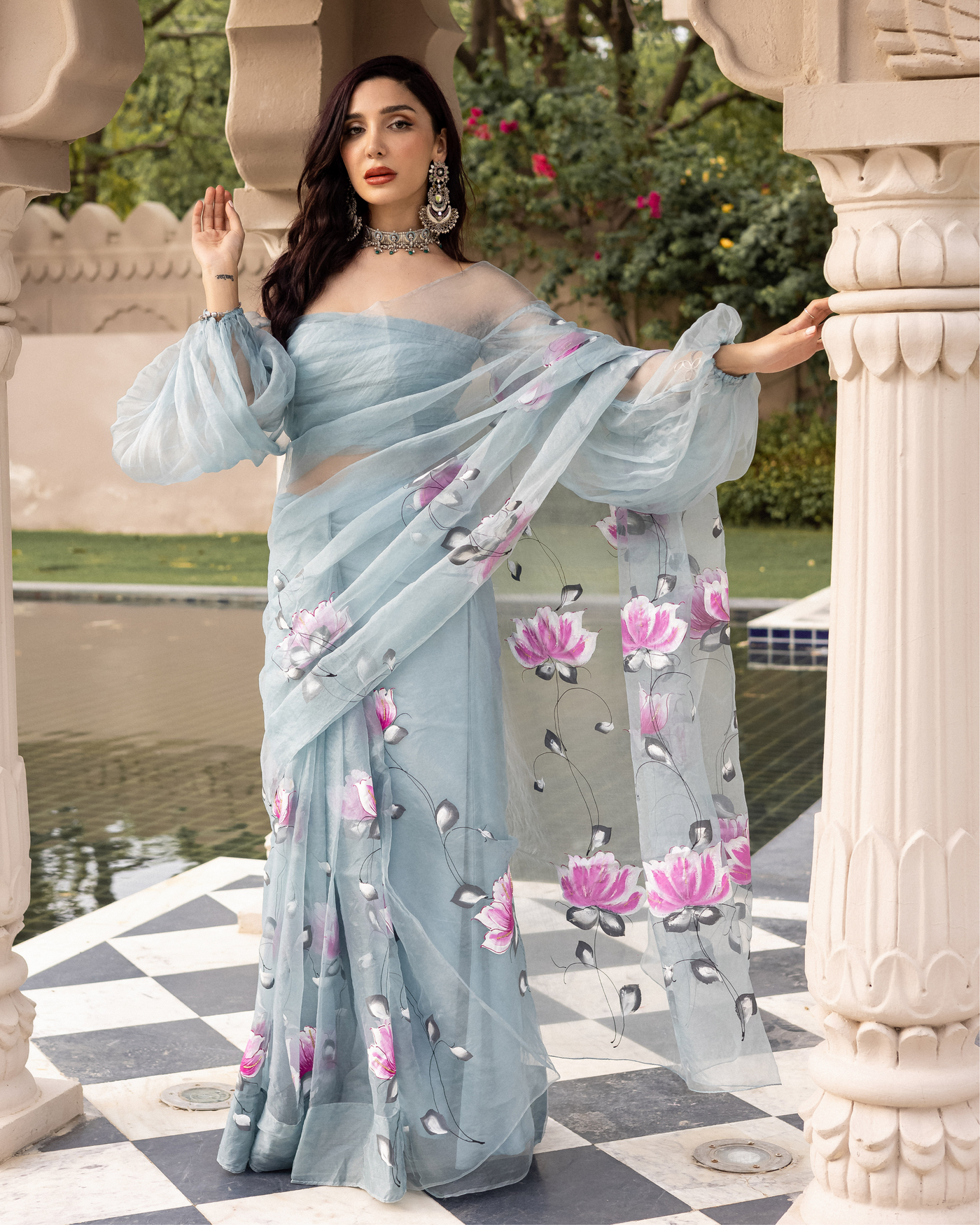 Bhairavi Handpainted Organza Saree