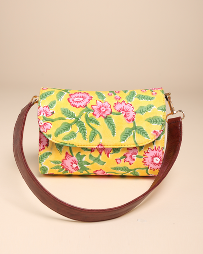 Yellow Sunshine Cotton Blockprinted Medium Shoulder Bag