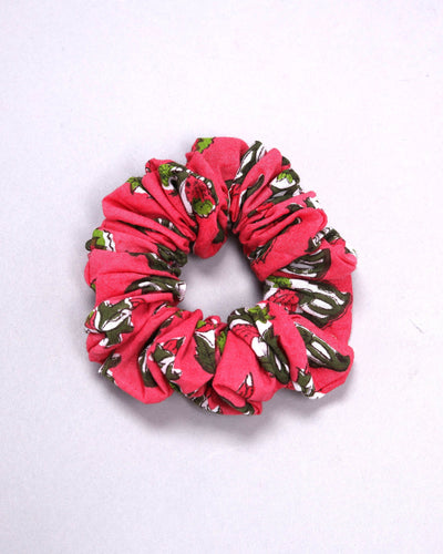 Shocking Pink Cotton Handblock Scrunchie