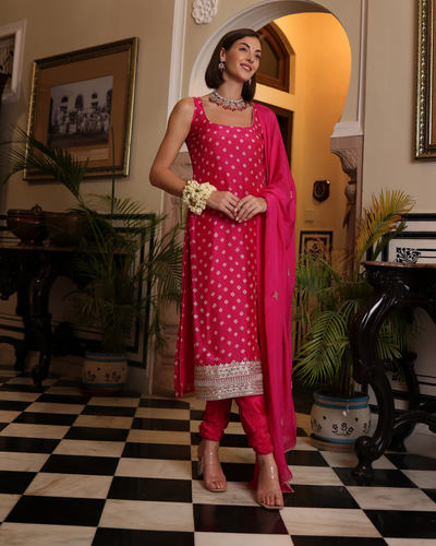 Nira Pink Bandhani Silk Kurta Set