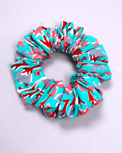 Blue Turquoise Cotton Handblock Scrunchie