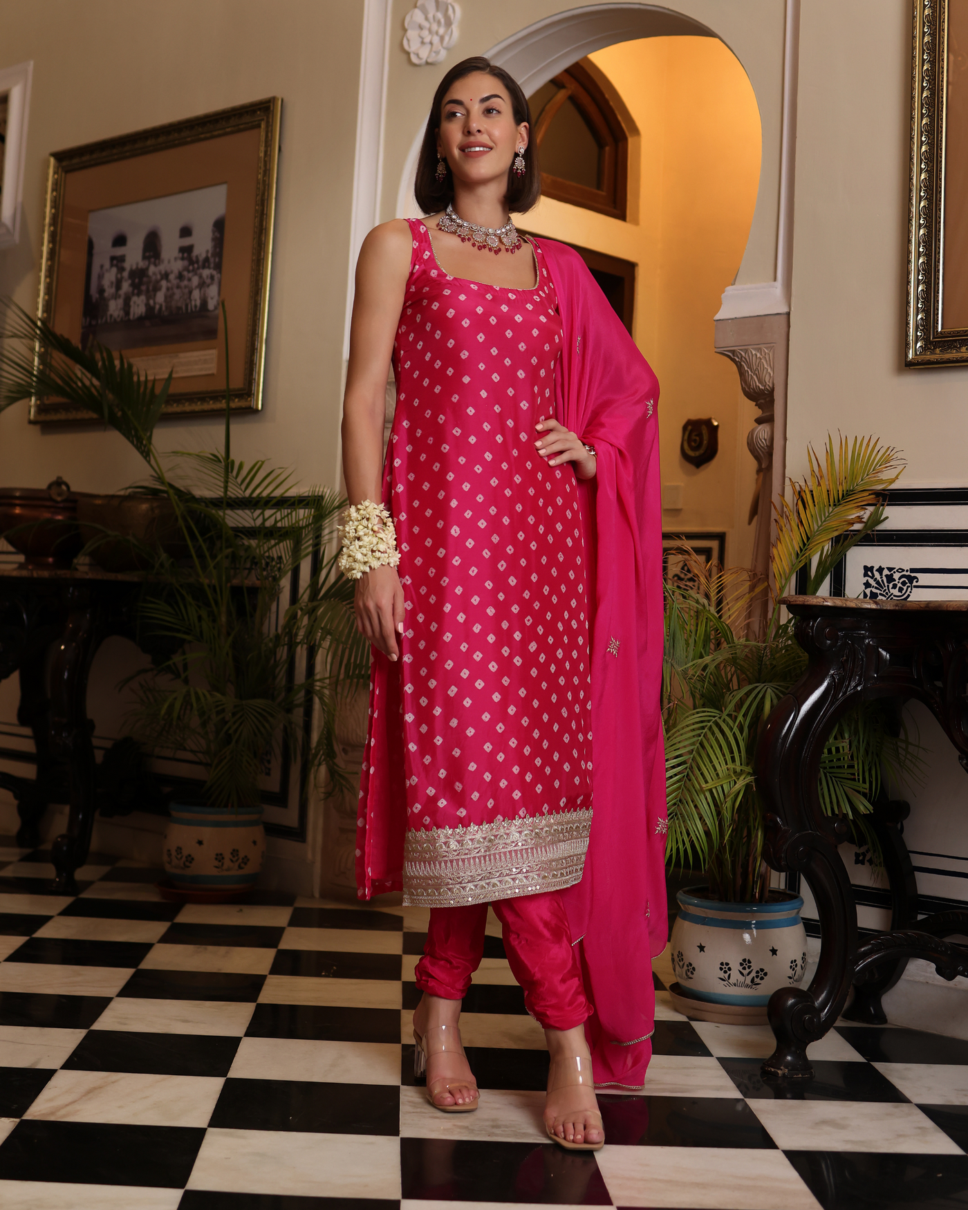 Nira Pink Bandhani Silk Kurta Set