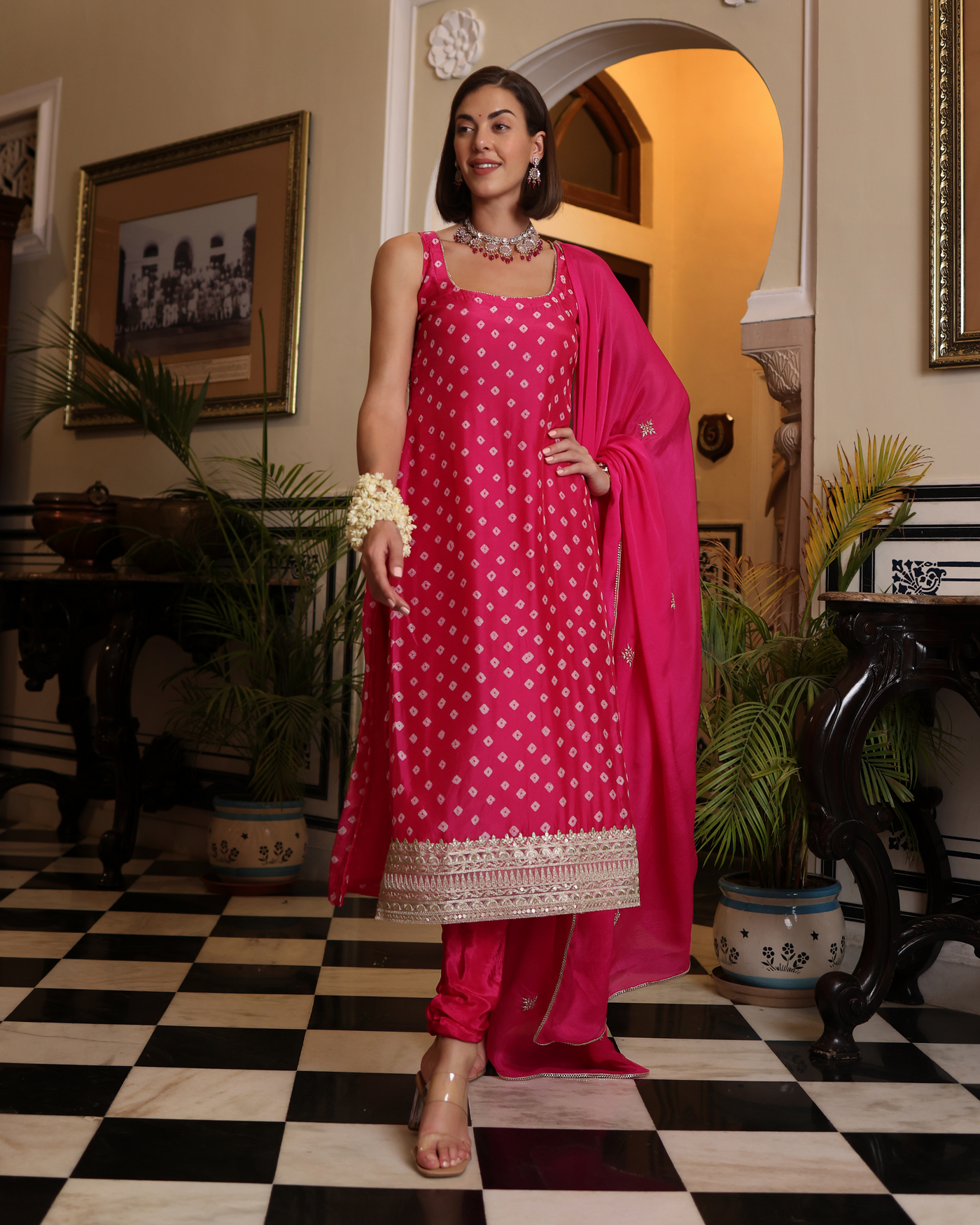 Nira Pink Bandhani Silk Kurta Set