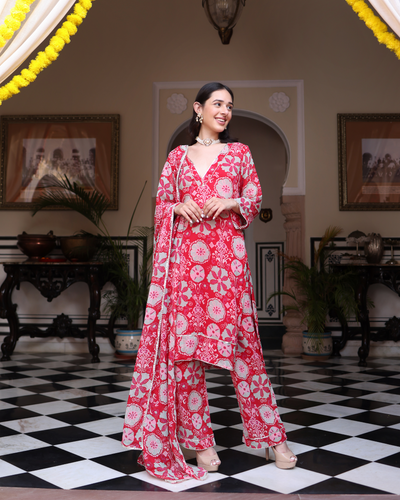 Rose Pink Melody Printed Georgette Suit Set