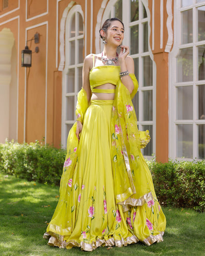 Kaleena Handpainted Satin Lehenga Set