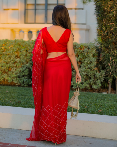 Urban Red Pure Chiffon Saree