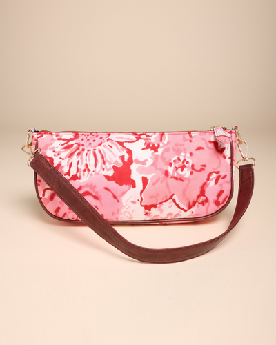 Peach Rosa Cotton Blockprinted Mini Baguette Bag