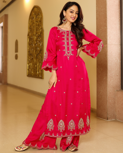 Bubbly Pink Handwork Kurta Set