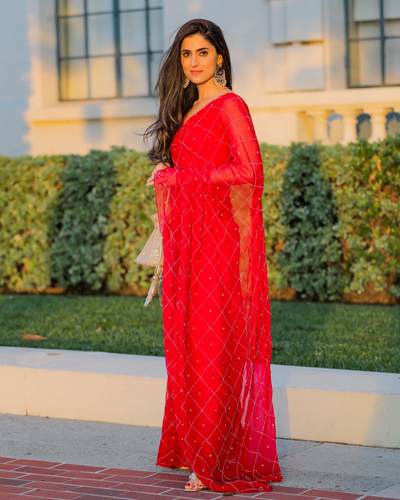 Urban Red Pure Chiffon Saree