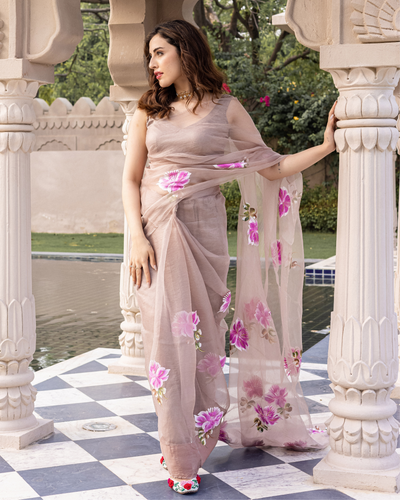 Khambavati Handpainted Organza Saree