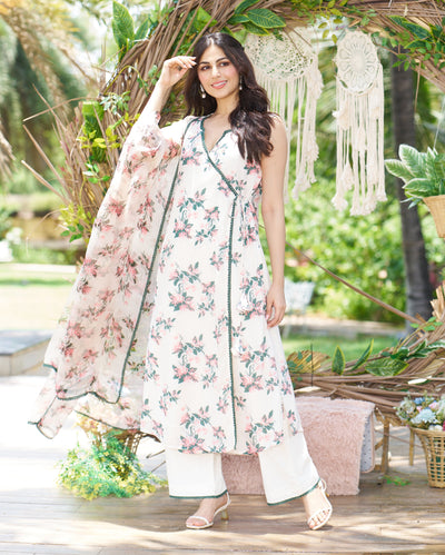 Rishika Off White Printed Silk Suit Set