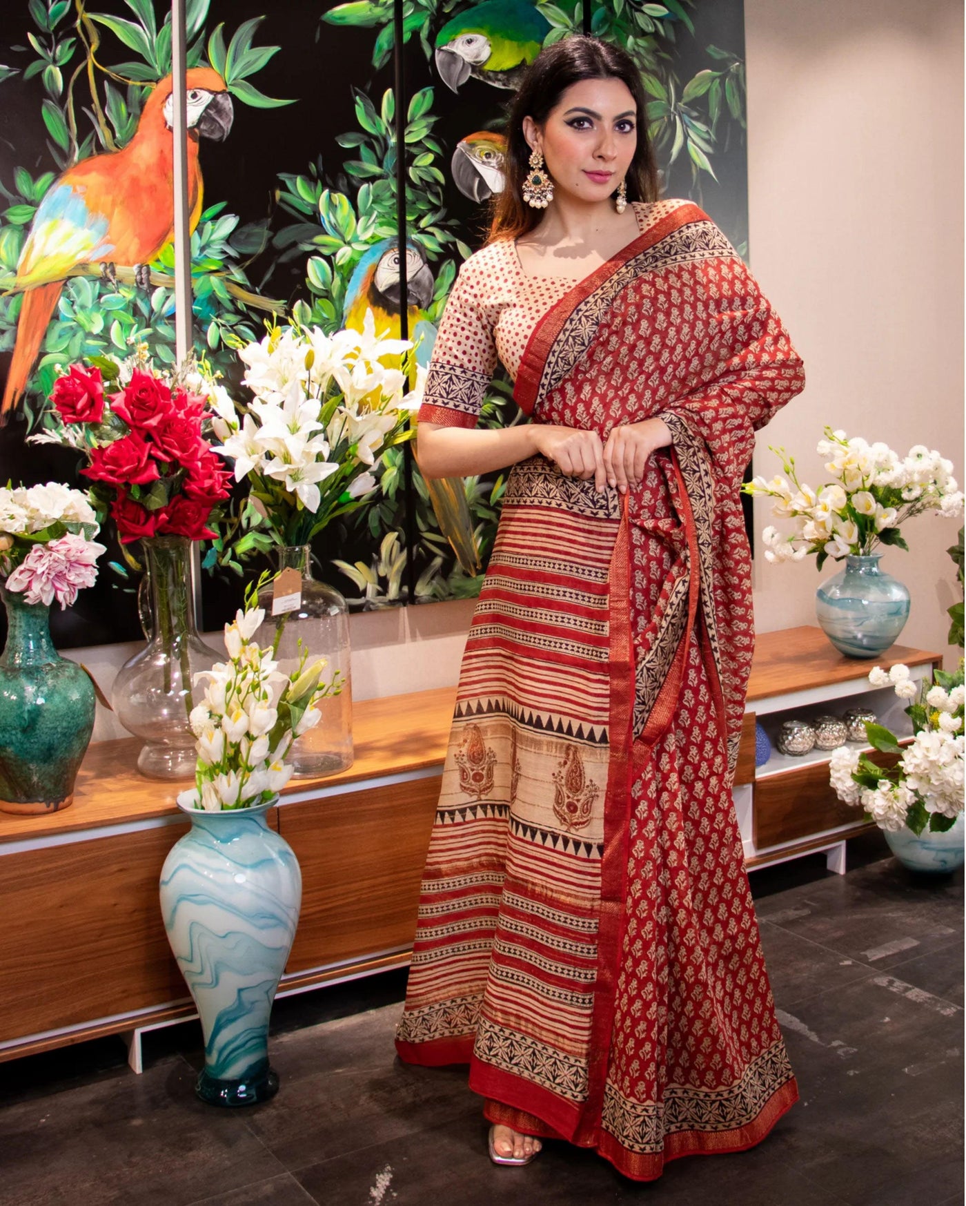 Zarah Handblock Chanderi Silk Saree