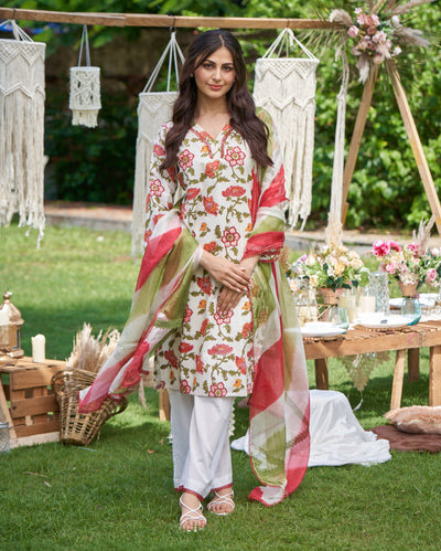 Sunrise Bloom Red Printed Cotton Suit Set