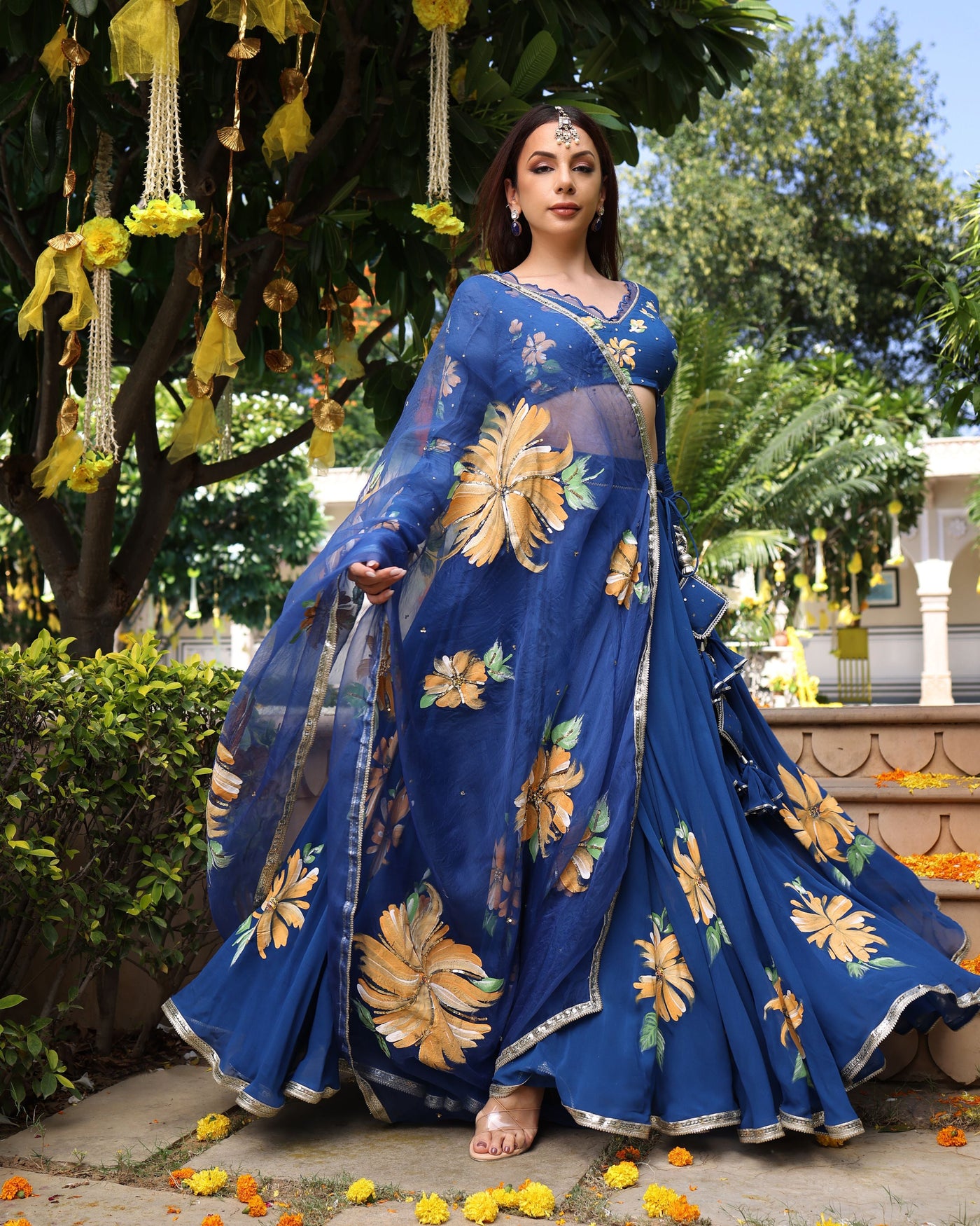 Madison Blue Handpainted Georgette Lehenga Set