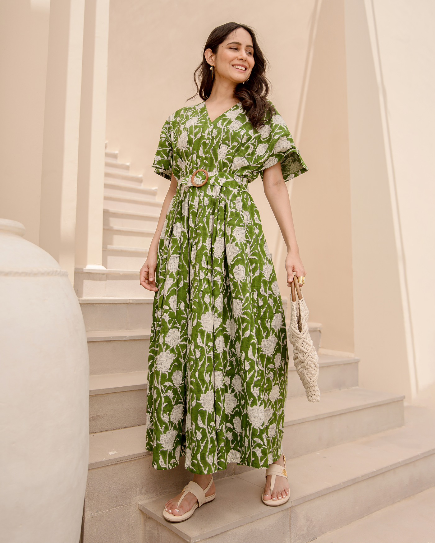 Celery Green Printed Cotton Dress Celery Green Printed Cotton Dress