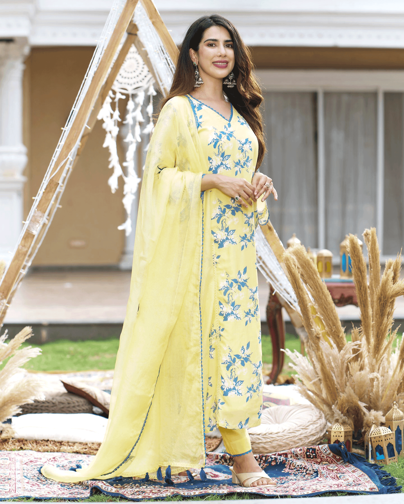 Shrinika Yellow Printed Silk Suit Set