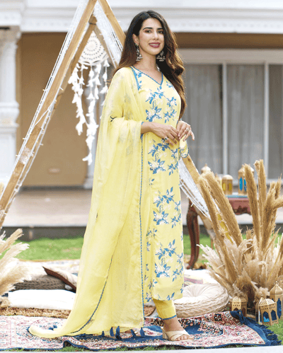 Shrinika Yellow Printed Silk Suit Set