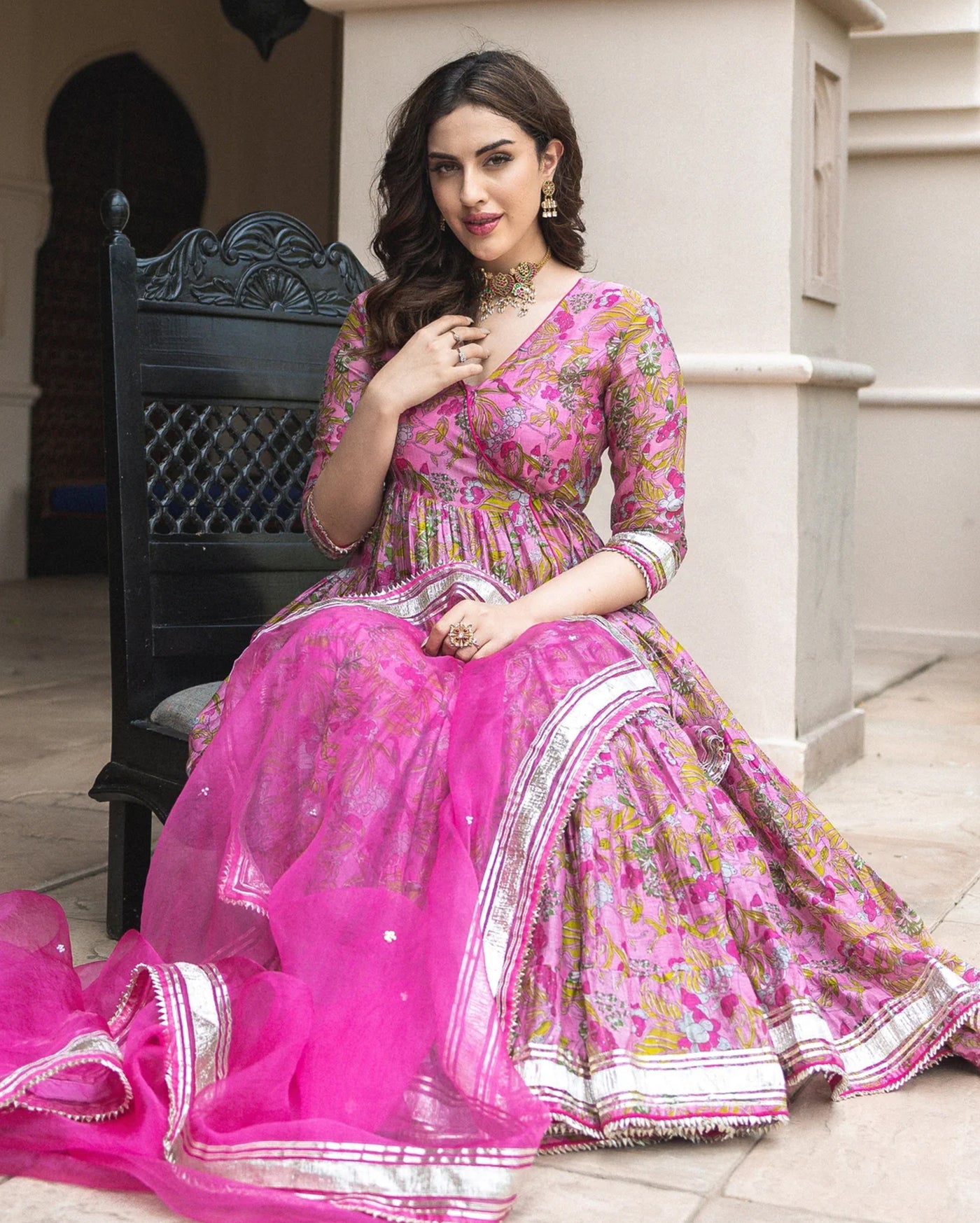 Yelena Chanderi Angrakha Suit Set