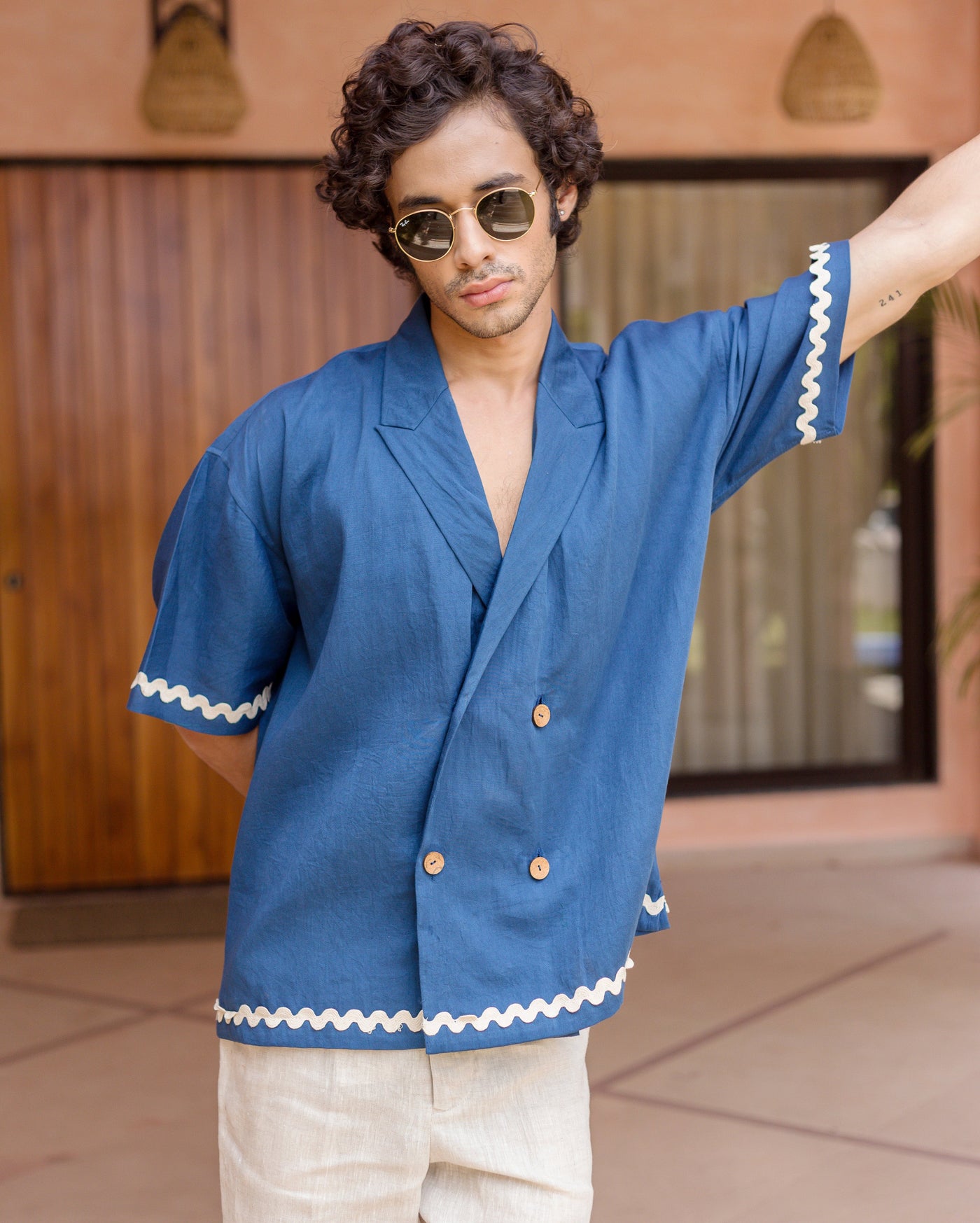 Ash Indigo Embroidered Cotton Shirt