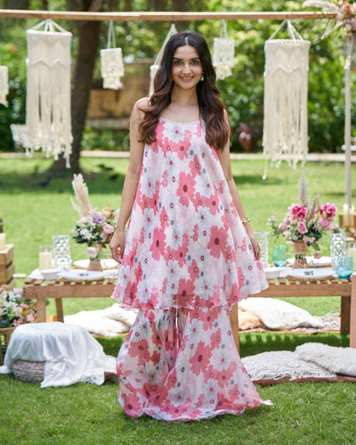 Nitara Rust Printed Silk Coord Set 