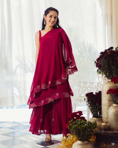 Wine Whisper Embroidered Georgette Coord Set