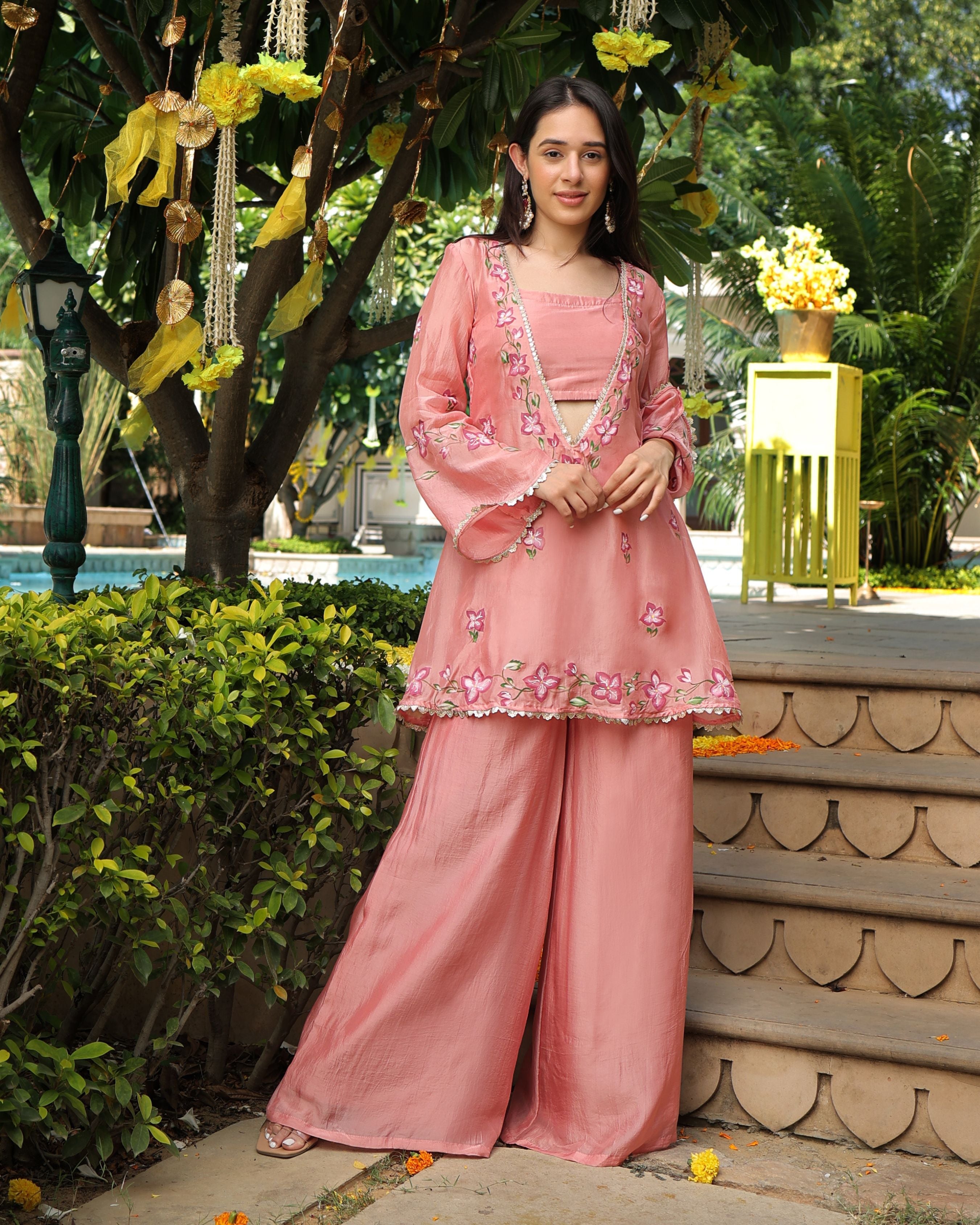Hand Work Cheery Red Silk Co-Ord Set for Festivals – Buy Online | M&Y Pehnava