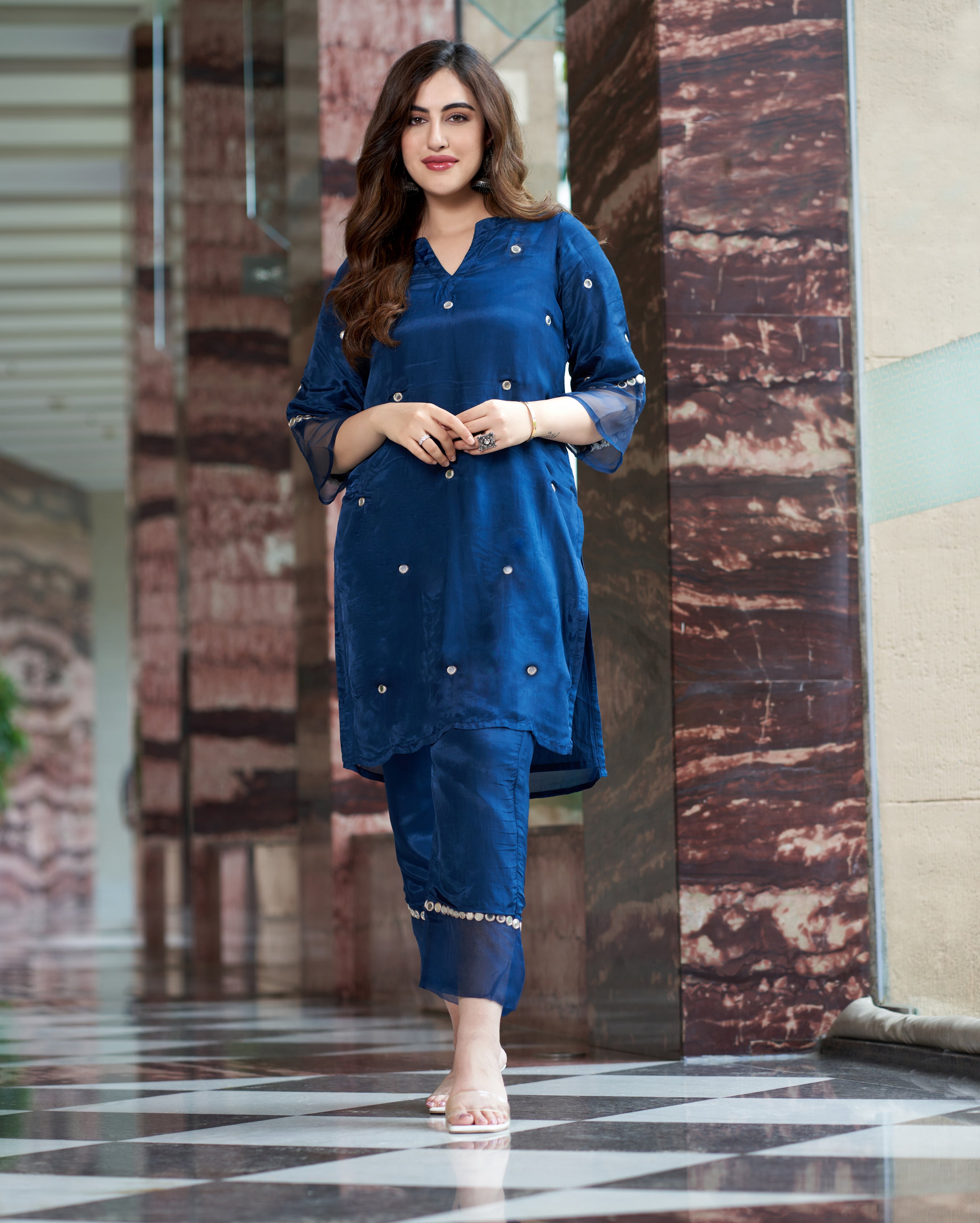 Shop Shilp Blue Embroidered Silk Kurta Set for Women Online at Aachho ...