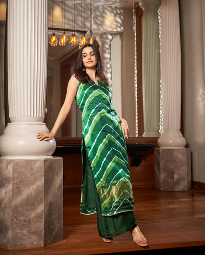 Gamha Green Leheriya Silk Kurta set