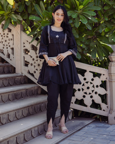 Enchanted Leaf Black Embroidered Doria Coord Set