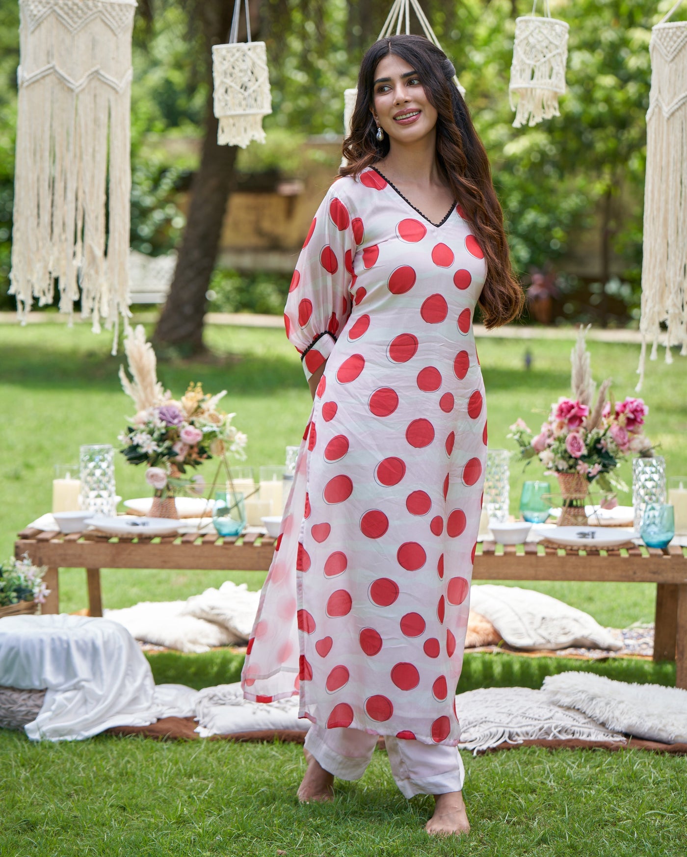 Nainika White Printed Silk Kurta Set