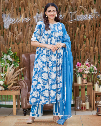 Anvika Blue Printed Cotton Suit Set