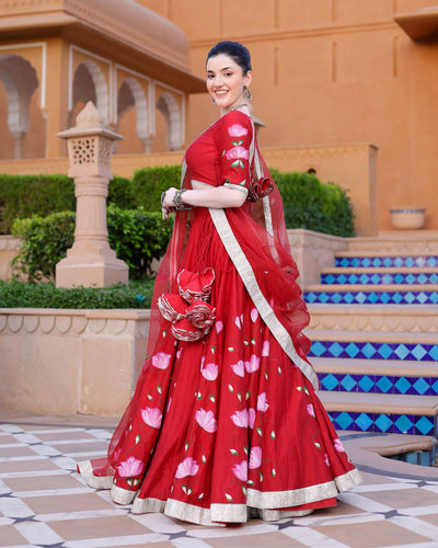 Maalini Handpainted Chanderi Lehenga Set